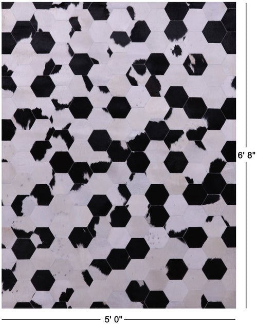 Black & White Patchwork Natural Cowhide Rug - 5' 0