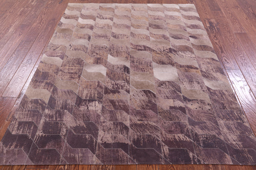 Brown Patchwork Printed Natural Cowhide Rug - 5' 3