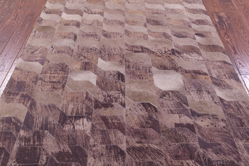 Brown Patchwork Printed Natural Cowhide Rug - 5' 3