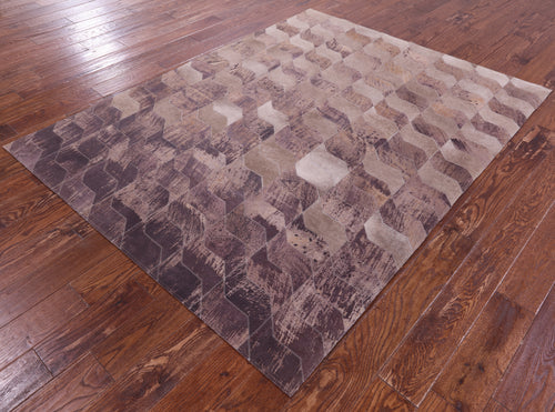 Brown Patchwork Printed Natural Cowhide Rug - 5' 3
