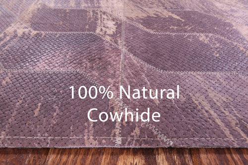 Brown Patchwork Printed Natural Cowhide Rug - 5' 3