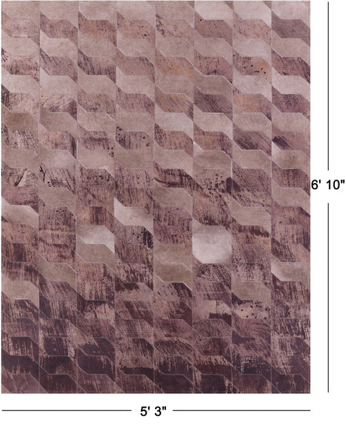 Brown Patchwork Printed Natural Cowhide Rug - 5' 3