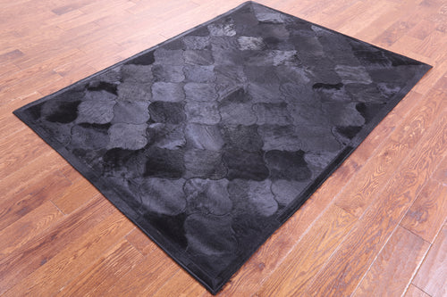 Lantern Tile Black Patchwork Natural Cowhide Rug - 4' 10