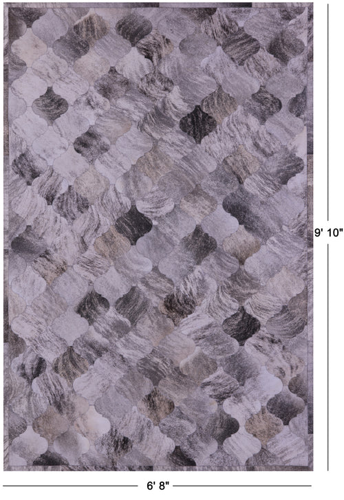Lantern Tile Grey Brindle Patchwork Natural Cowhide Rug - 6' 8