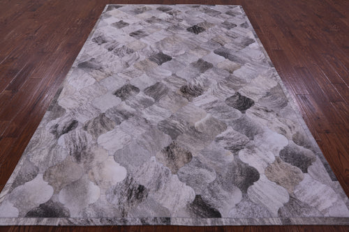 Lantern Tile Grey Brindle Patchwork Natural Cowhide Rug - 6' 8