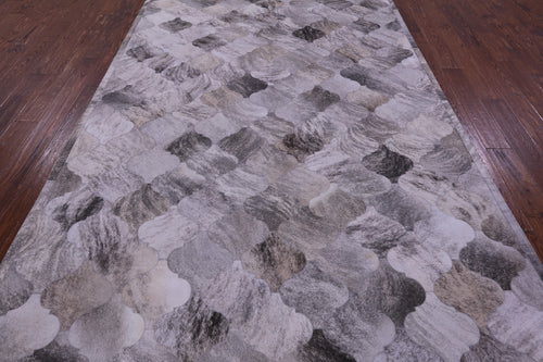 Lantern Tile Grey Brindle Patchwork Natural Cowhide Rug - 6' 8