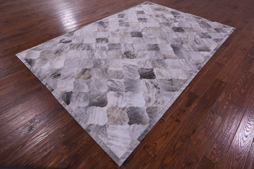 Lantern Tile Grey Brindle Patchwork Natural Cowhide Rug - 6' 8