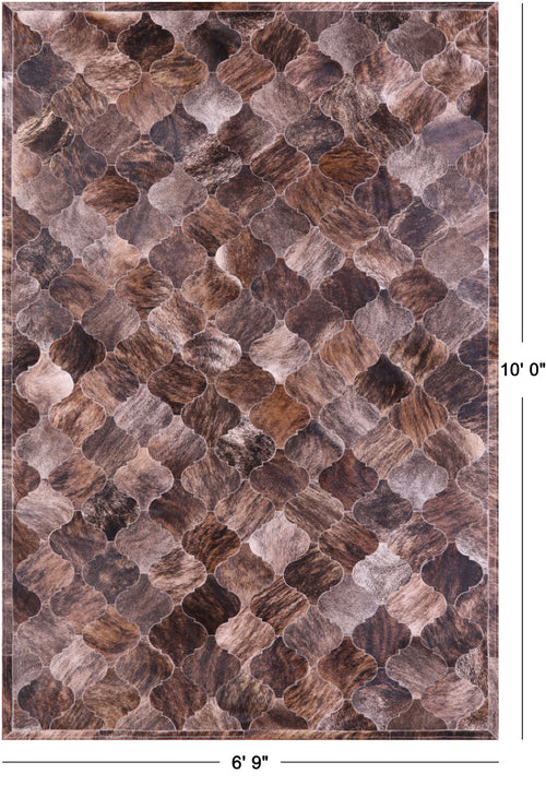 Lantern Tile Brown Brindle Patchwork Natural Cowhide Rug - 6' 9
