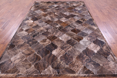Lantern Tile Brown Brindle Patchwork Natural Cowhide Rug - 6' 9