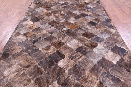 Lantern Tile Brown Brindle Patchwork Natural Cowhide Rug - 6' 9