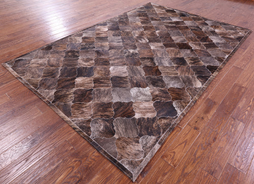 Lantern Tile Brown Brindle Patchwork Natural Cowhide Rug - 6' 9