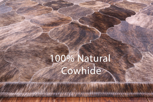 Lantern Tile Brown Brindle Patchwork Natural Cowhide Rug - 6' 9