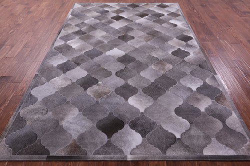 Lantern Tile Grey Patchwork Natural Cowhide Rug - 6' 8