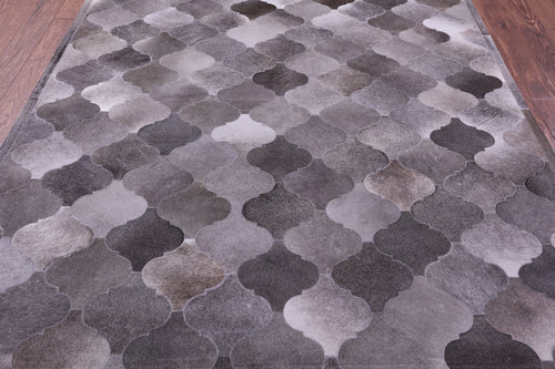 Lantern Tile Grey Patchwork Natural Cowhide Rug - 6' 8