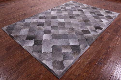 Lantern Tile Grey Patchwork Natural Cowhide Rug - 6' 8