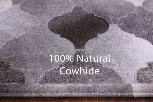 Lantern Tile Grey Patchwork Natural Cowhide Rug - 6' 8