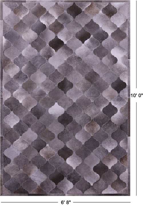 Lantern Tile Grey Patchwork Natural Cowhide Rug - 6' 8