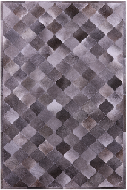 Lantern Tile Grey Patchwork Natural Cowhide Rug - 6' 8