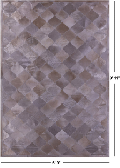 Lantern Tile Champagne Patchwork Natural Cowhide Rug - 6' 9