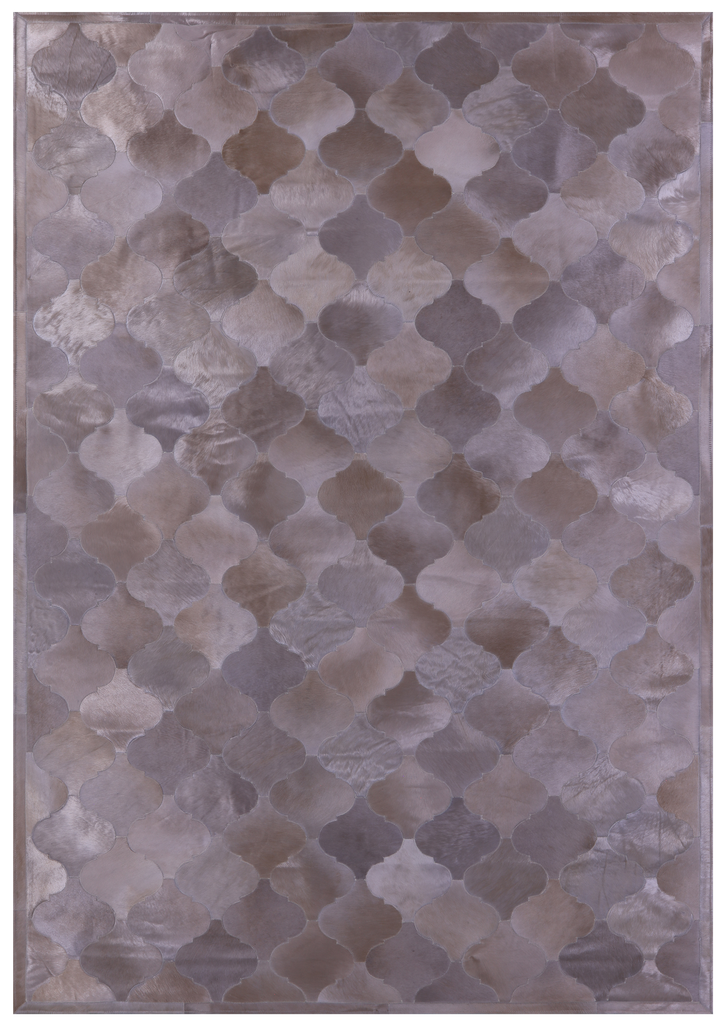 Lantern Tile Champagne Patchwork Natural Cowhide Rug - 6' 9" x 9' 11"