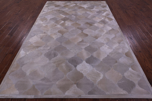 Lantern Tile Champagne Patchwork Natural Cowhide Rug - 6' 9