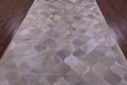 Lantern Tile Champagne Patchwork Natural Cowhide Rug - 6' 9