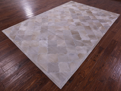 Lantern Tile Champagne Patchwork Natural Cowhide Rug - 6' 9