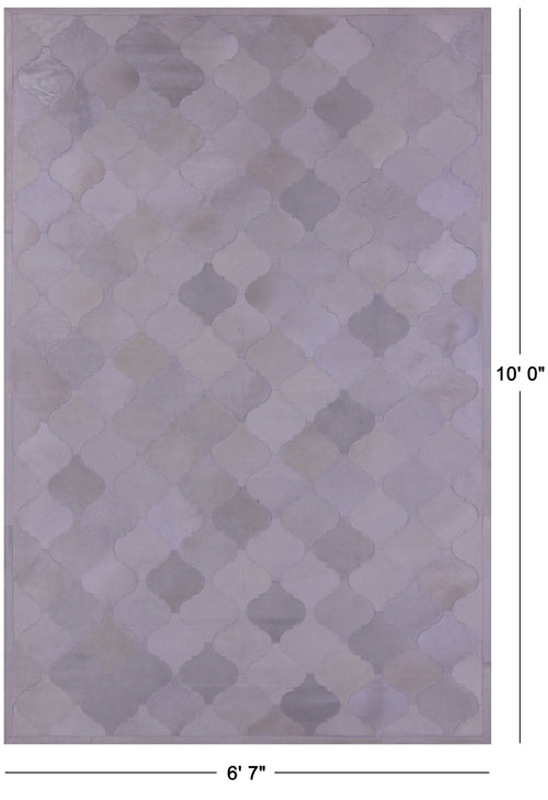 Lantern Tile White Patchwork Natural Champagne Cowhide Rug - 6' 7