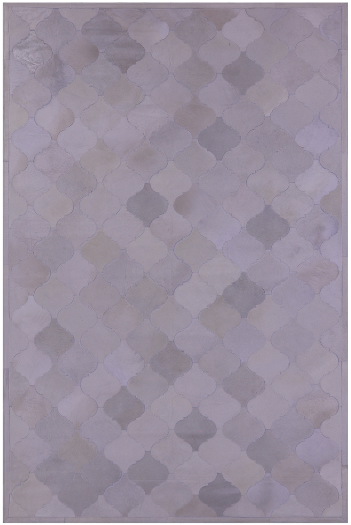 Lantern Tile White Patchwork Natural Champagne Cowhide Rug - 6' 7" x 10' 0"