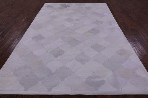 Lantern Tile White Patchwork Natural Champagne Cowhide Rug - 6' 7