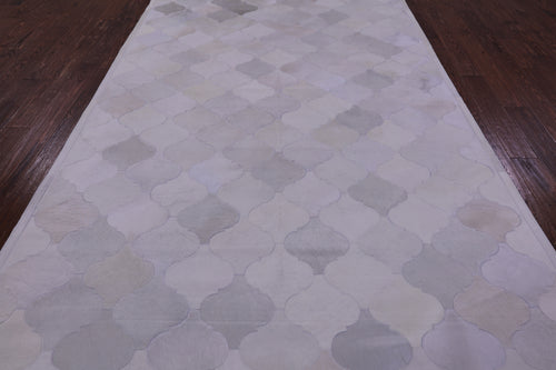 Lantern Tile White Patchwork Natural Champagne Cowhide Rug - 6' 7