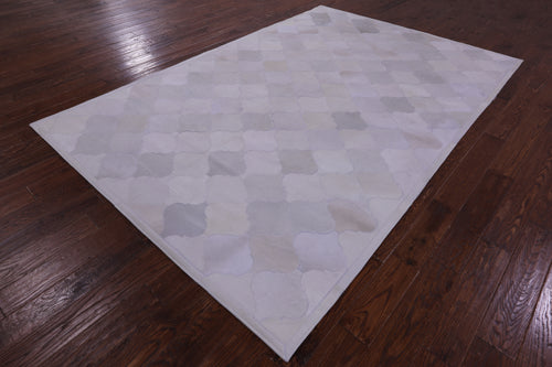 Lantern Tile White Patchwork Natural Champagne Cowhide Rug - 6' 7