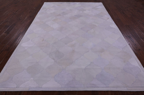 Lantern Tile White Patchwork Natural Cowhide Rug - 6' 8