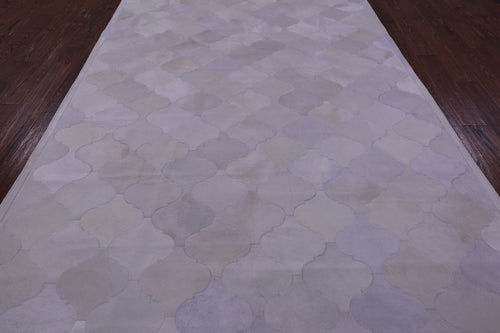 Lantern Tile White Patchwork Natural Cowhide Rug - 6' 8