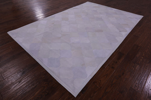 Lantern Tile White Patchwork Natural Cowhide Rug - 6' 8
