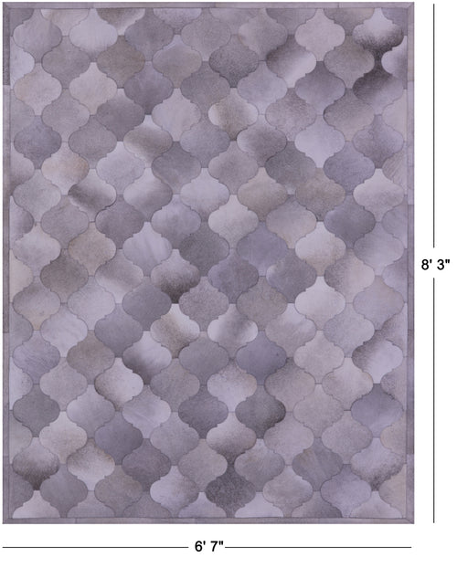 Lantern Tile Grey Patchwork Natural Cowhide Rug - 6' 7