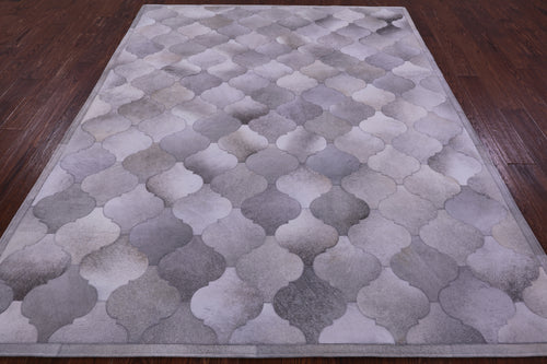 Lantern Tile Grey Patchwork Natural Cowhide Rug - 6' 7