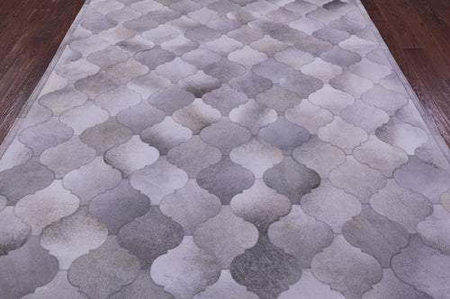 Lantern Tile Grey Patchwork Natural Cowhide Rug - 6' 7