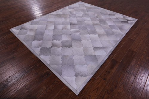 Lantern Tile Grey Patchwork Natural Cowhide Rug - 6' 7