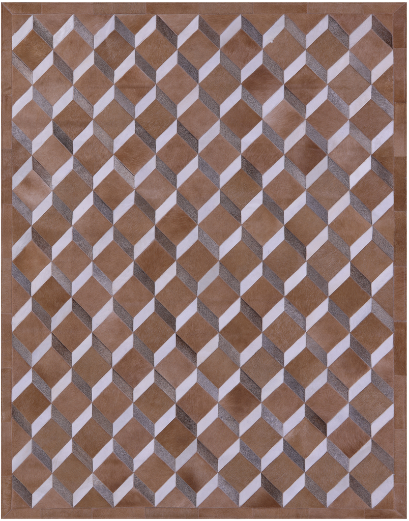 Brown & White Patchwork Natural Cowhide Rug - 6' 8" x 8' 4"