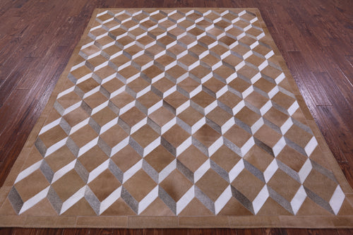 Brown & White Patchwork Natural Cowhide Rug - 6' 8