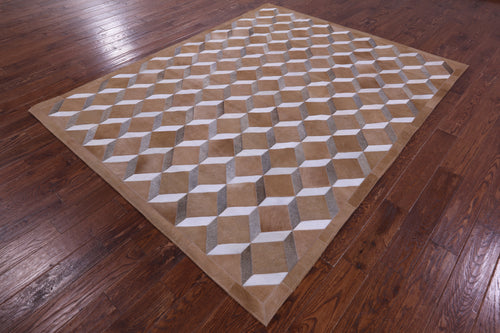 Brown & White Patchwork Natural Cowhide Rug - 6' 8