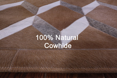 Brown & White Patchwork Natural Cowhide Rug - 6' 8