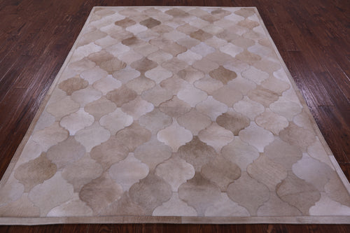 Lantern Tile Taupe Patchwork Natural Cowhide Rug - 6' 8