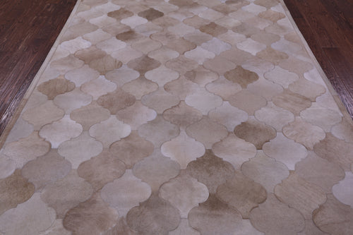 Lantern Tile Taupe Patchwork Natural Cowhide Rug - 6' 8