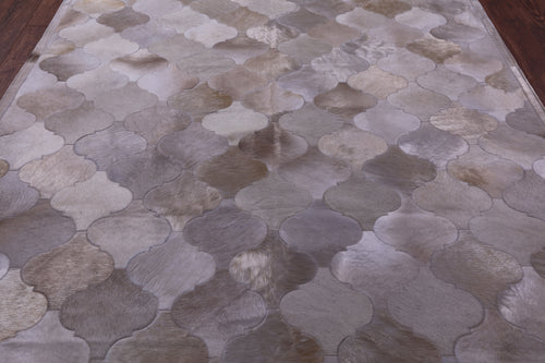 Lantern Tile Taupe Patchwork Natural Cowhide Rug - 6' 8