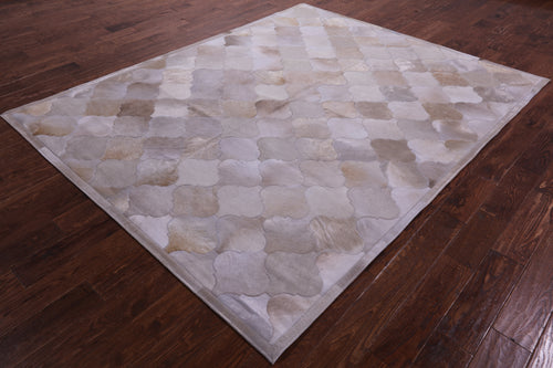 Lantern Tile Taupe Patchwork Natural Cowhide Rug - 6' 8
