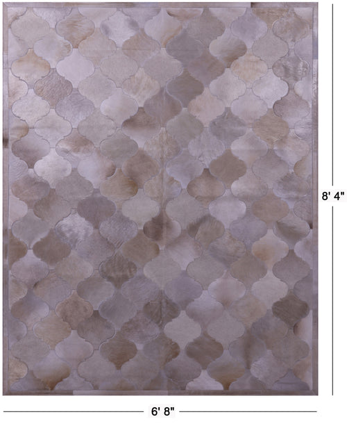 Lantern Tile Taupe Patchwork Natural Cowhide Rug - 6' 8