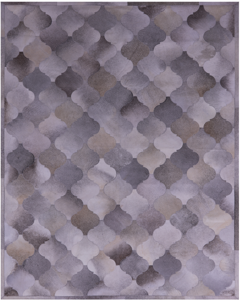 Lantern Tile Grey Patchwork Natural Cowhide Rug - 6' 8" x 8' 3"