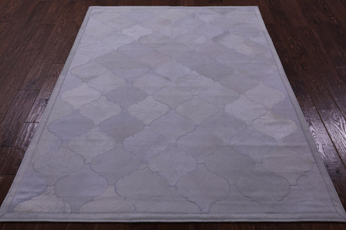 Lantern Tile White Patchwork Natural Cowhide Rug - 4' 10